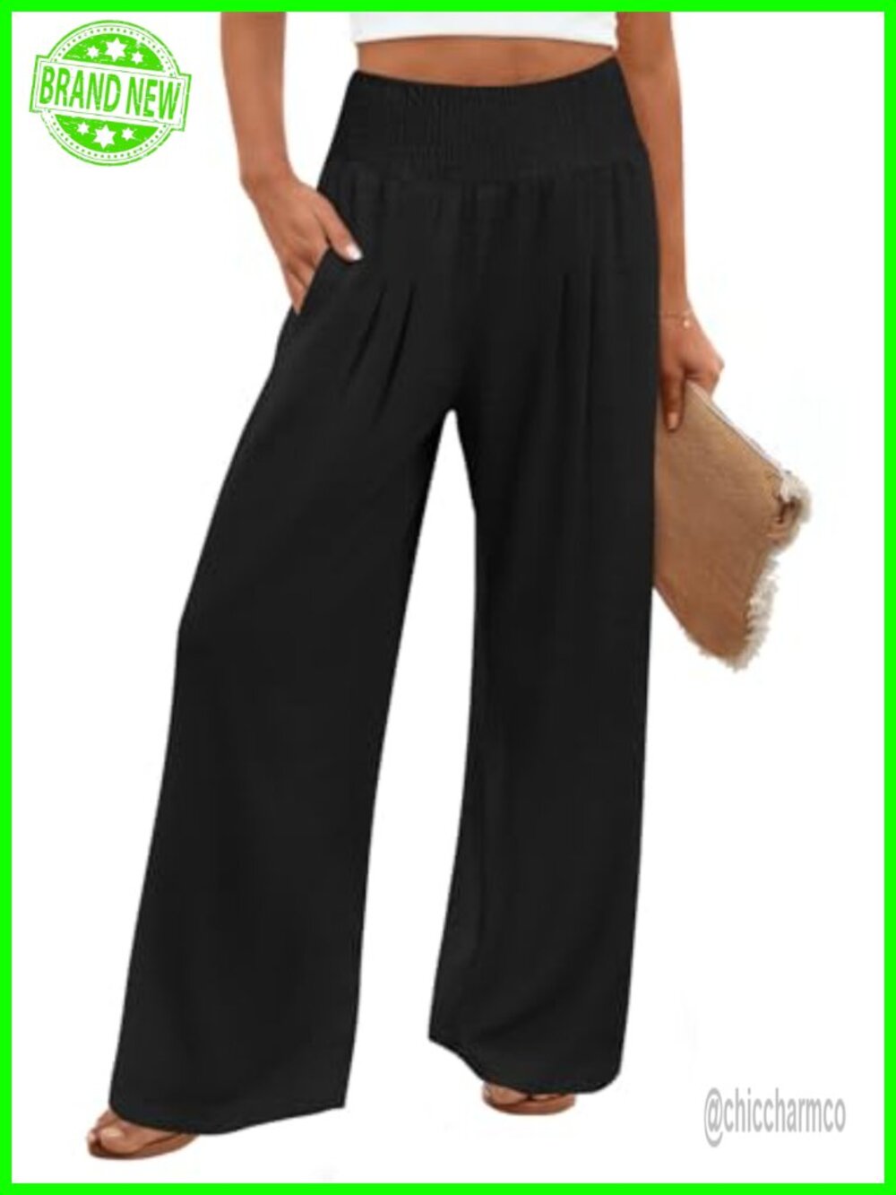 Wide Leg Palazzo Pants with Pockets Elastic Waist Flowy Lounge